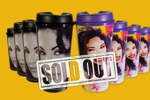 Vasos de Selena Quintanilla que se han agotado en numerosas tiendas en abril de 2018 con motivo del aniversario del nacimiento de la cantante.