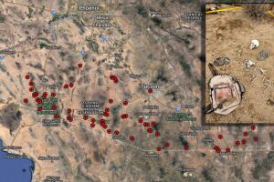 Los puntos rojos en el mapa son los lugares donde hallan migrantes muertos. 