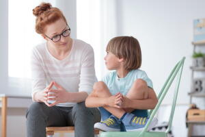 School psychologist with smart boy