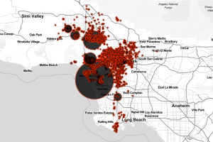 Mapa de desalojos en Los Ángeles por la ley Ellis de 2001 a 2016.