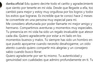 Esta es parte de la emotiva carta que 'Danka' le dedicó a Eduardo Zucchi.