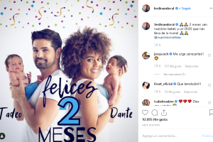 Ferdinando Valencia celebra en Instagram el segundo mes de vida de sus mellizos