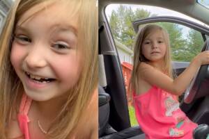 Niña graba el momento en el que conduce el auto de su madre.