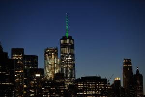 NYC's One World Trade Illuminated In Green In Support Of Paris Climate Accord