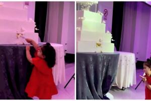 Niña arruina pastel de boda para probarlo.