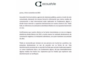 Co,unicado Thalía sobre Shakira