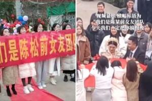Boda fue interrumpida por una manifestación de 12 exnovias en China