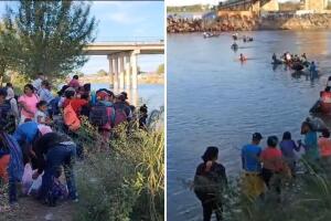 cruce masivo inmigrantes frontera Río Bravo Eagle Pass Texas