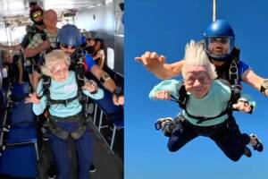 Anciana de 104 se lanzó por paraídas buscando romper un nuevo récord mundial.