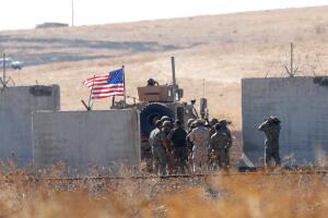 Turkish and U.S. troops meet on the Turkish-Syrian border for a joint U.S.-Turkey patrol in northern Syria, as it is pictured from near the Turkish town of Akcakale