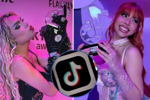 Wendy Guevara y Yeri Mua posando con su premio de los TikTok Awards 2024
