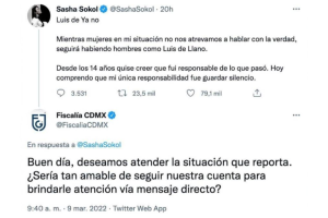La Fiscalía ofrece apoyo a Sasha Sökol ante su denuncia de abuso.