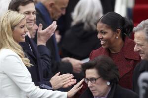 First Lady Michelle Obama greets Ivanka Trump as she arrives at inauguration ceremonies swearing in Donald Trump as the 45th president of the United States on the West front of the U.S. Capitol in Washington