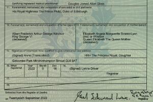 Certificado muerte reina Isabel II