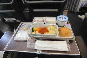 In flight food served on Cathay Pacific economy class