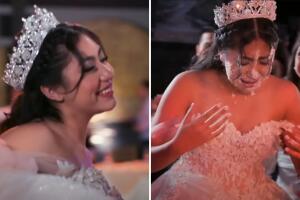 Quinceañera rompe en llanto después de que sus amigos arruinaran su maquillaje al aventarle pastel en la cara