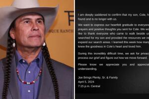 El actor Moe Brings Plenty publicó el mensaje del padre de Cole
