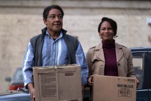 Giancarlo Esposito as Leo Pap, Robinne Lee as Lily Vernon in episode “Violet” of Kaleidoscope. Cr. Clifton PrescodNetflix.jpg