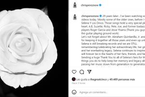 Este es el mensaje que Chris Pérez publicó en memoria de Selena Quintanilla a 29 años de su muerte.