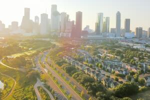 Aerial view Houston downtown and Fourth Ward district