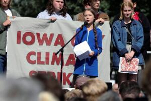 Climate change teen activist Greta Thunberg joins a climate strike march in Iowa City