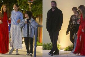 JLo parecía feliz al lado de su hija Emme y su hijastra Violet.