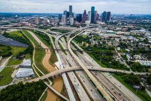 Houston Texas Aerial Over Passing Interchanges Cityscape
