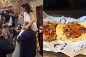Alejandra y su hermano en un baile libanés; los invitados degustaron tacos