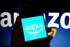 In this photo illustration, an Alexa logo is displayed on a