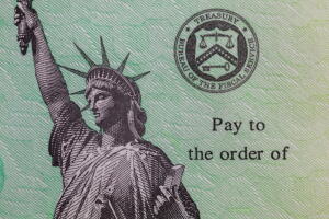 Economic Impact Payment stimulus check macro closeup