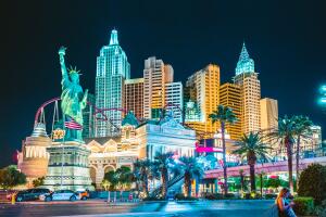 Las Vegas skyline illuminated at night, Nevada, USA