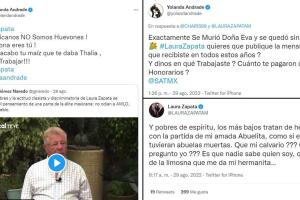 Estos fueron algunos de los tuits en los que Yolanda Andrade y Laura Zapata se enfrascaron en polémica. 