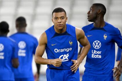 France's forward #10 Kylian Mbappe takes part in a training session at the Jassim-bin-Hamad Stadium in Doha on November 24, 2022, during the Qatar 2022 World Cup football tournament. (Photo by FRANCK FIFE / AFP) (Photo by FRANCK FIFE/AFP via Getty Images)