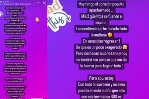 Anahí expresó su dolor al separarse de sus dos hijos tras el arranque de la gira de RBD. 