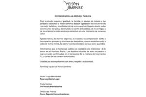 Equipo de trabajo de Yeison Jiménez revela cuándo será el funeral