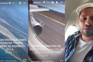 El avión en que viajaban integrantes de Mi Banda El Mexicano de Casimiro presentó una "falla" que le impidió aterrizar en primera instancia. Cuerpos de rescate y bomberos ya esperaba a la aeronave en la pista.