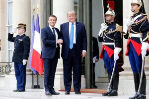 French President Emmanuel Macron Receives   U.S. President Donald Trump At Elysee Palace