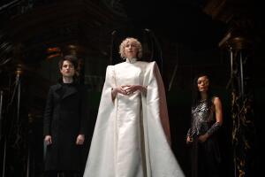 Tom Sturridge as Dream, Gwendoline Christie as Lucifer Morningstar, Cassie Clare as Mazikeen in The Sandman - Ricky Darko Netflix.jpg