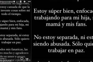 Yailin emitió esta publicación en Instagram en la que asegura estar "bien" y "no estar siendo abusada" tras supuesta golpiza por parte de Tekashi.