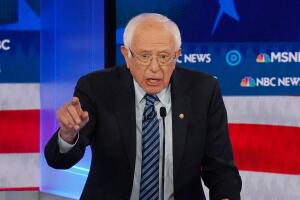 Democratic U.S. presidential candidate Senator Bernie Sanders speaks during the fifth 2020 campaign debate at the Tyler Perry Studios in Atlanta, Georgia