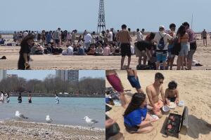 Bañistas llenan las playas de Chicago pese a que aún están cerradas y sin salvavidas