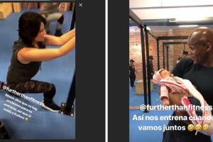 Video de Aislinn Derbez en el gimnasio y su entrenador cuidado a su bebé