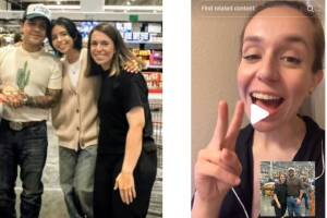 Nodal y Ángela Aguilar se tomaron una fotografía con una fan en un Costco de Houston