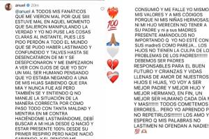 Anuel también pidió perdón a sus fans porque "sí estuve mal" al no reconocer a su hija.