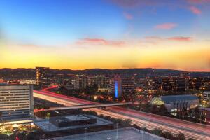 Sunrise over a highway in Irvine, California