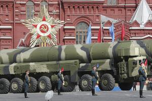 A Russian Topol-M ICBM drives across Red Square