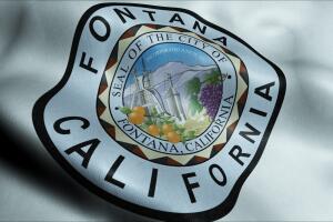 3D Waving Flag of Fontana City Closeup View