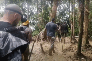 Migrantes cruzan la selva de Darién