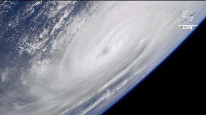 In this image made from a NASA livestream, Hurricane Ian is seen from the International Space Station on Wednesday, Sept. 28, 2022. Hurricane Ian made landfall in southwest Florida near Cayo Costa on Wednesday as a catastrophic Category 4 storm. (NASA via AP)