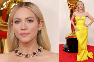 La actriz Brittany Snow optó por el amarillo para asistir a la gala, con un vestido Mônot, joyas Pomellato y zapatillas Christian Louboutin.